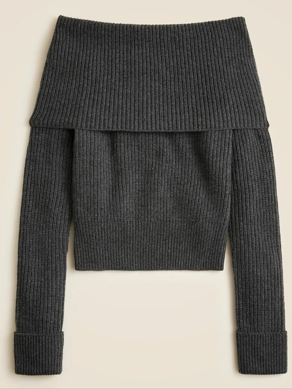 J.Crew Collection cashmere off-the-shoulder sweater-top Cowl Turtleneck XL Grey
